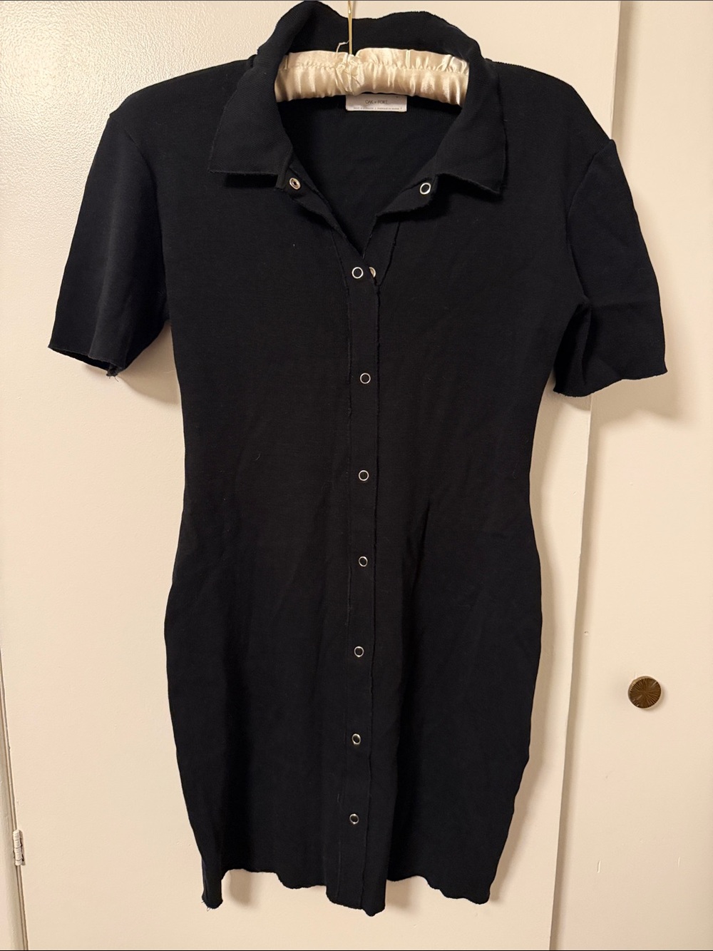 OAK + FORT Black Short-Sleeve Button-Front Mini Dress